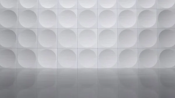 White Concave Hemisphere Metal Tiled Wall and Black Polished Porcelain Floor (3D Illustration) — Stock Photo, Image