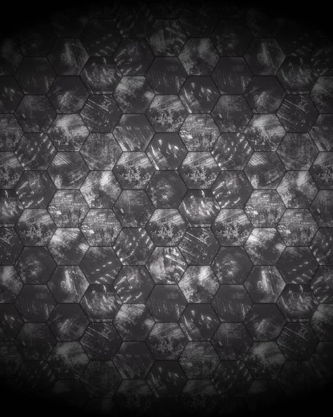 Mörk Grungy Hexagonal Bakgrund Med Spotlight Och Selen Toning — Stockfoto