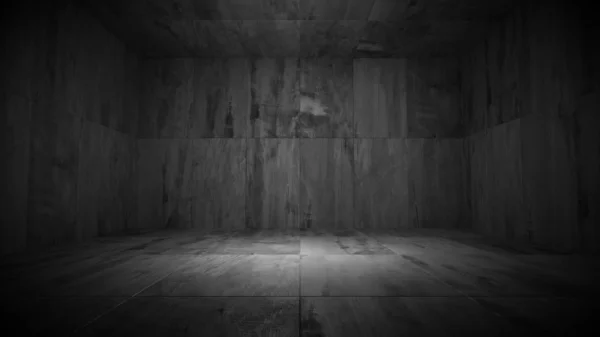 Zwart-wit donkere lege grungy kamer (3D illustratie) — Stockfoto
