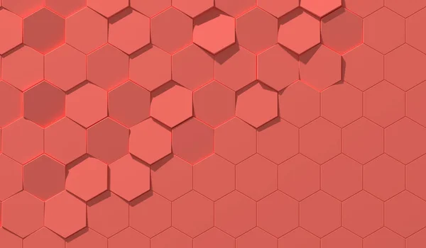 Fond hexagonal vivant de couleur corail avec l'espace de copie (illustration 3D ) — Photo