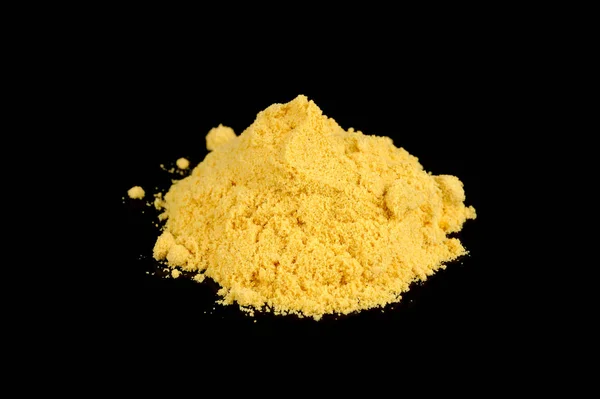 Pile of Mustard Powder on Black Background — Stock Photo, Image