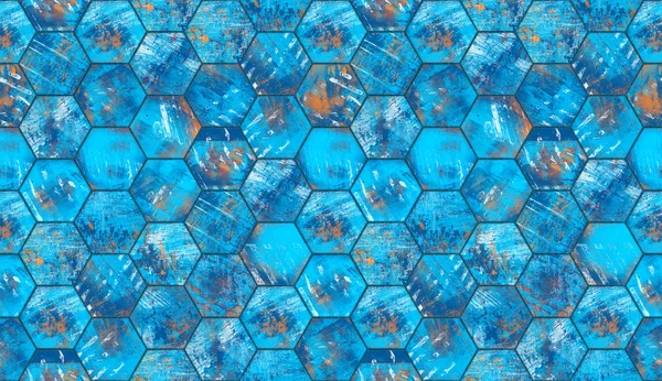 Modrý šestiúhelník kovové dlaždice pozadí — Stock fotografie