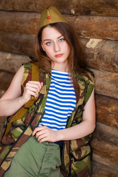 Russian Girl Young Woman Wearing Red Army Form 1943 Year — Stock Photo, Image