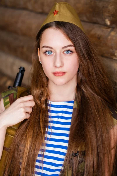 Russian Girl Young Woman Wearing Red Army Form 1943 Year — Stock Photo, Image