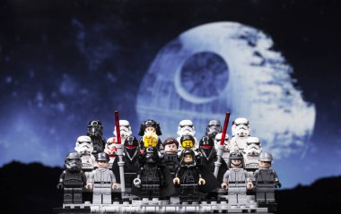 RUSSIA, April 12, 2018. Constructor Lego Star Wars. Episode IV, Squad of stormtroopers clipart