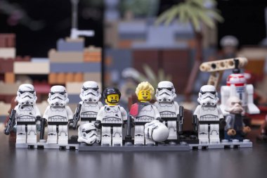 Rusya, 16 Mayıs 2018. Oluşturucu Lego Star Wars. Mini-Fırtına destan farklı bölümlerini gelen askerlerin isimlerinden