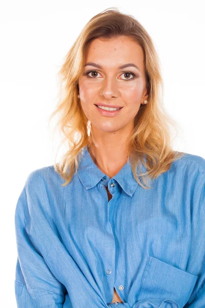 Göra Upp Stil Porträtt Ung Vacker Blond Kvinna Med Födelsemärken — Stockfoto