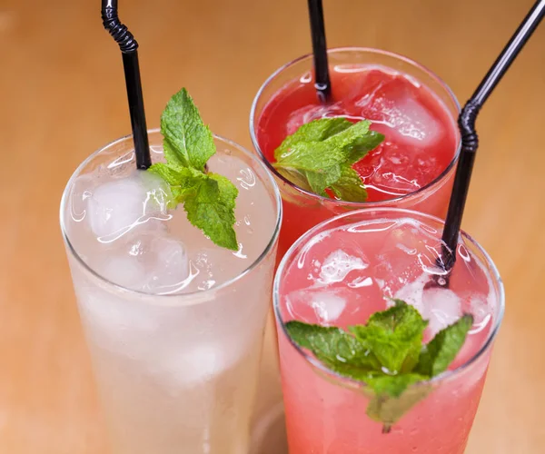 Three Various Summer Milkshakes Glasses — Stock Photo, Image