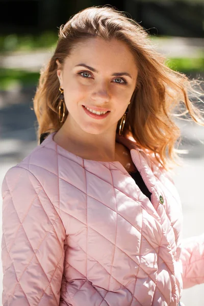 Closeup Portrait Happy Young Woman Smiling Summer Street Outdoors — Stock Photo, Image