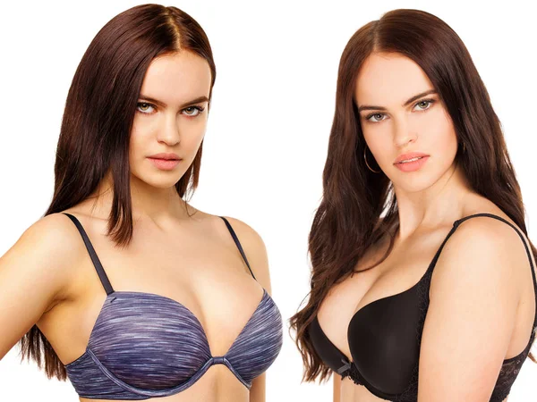 Collage Dos Modelos Sexy Joven Morena Sexy Las Mujeres Sujetador —  Fotos de Stock
