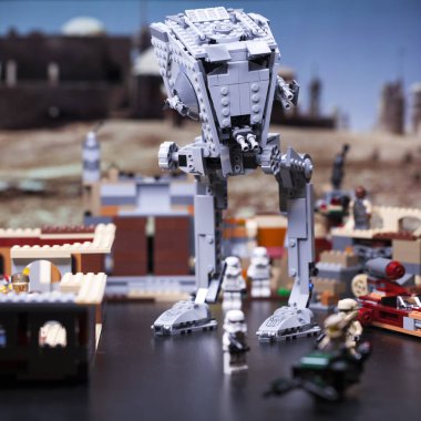 RUSSIA, April 12, 2018. Constructor Lego Star Wars. AT-ST Walker, Set 75153  clipart