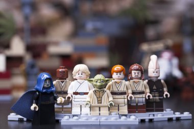 Rusya, 16 Mayıs 2018. Oluşturucu Lego Star Wars. Jedi, Yüksek Konseyi, Mace Windu, Yoda, Obi-Wan Kenobi, Ki-adı-Mundi, Qui-Gon Jinn üyeleri
