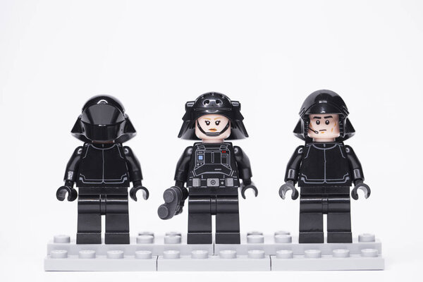 RUSSIA, May 16, 2018. Constructor Lego Star Wars. Black Mini-figures of soldiers of storm troopers from different episodes of the sagas