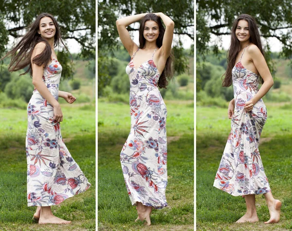 Sexy Young Brunette Walking Summer Park — Stock Photo, Image