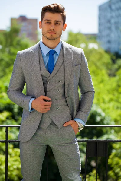 Close Portrait Young Business Man Summer Street Outdoors — Stock Photo, Image