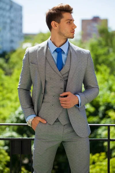 Close Portrait Young Business Man Summer Street Outdoors — Stock Photo, Image