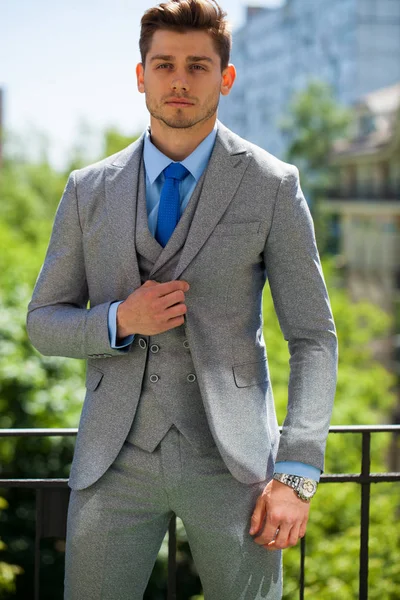 Close Portrait Young Business Man Summer Street Outdoors — Stock Photo, Image