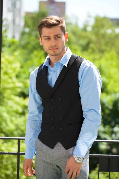 Close Portrait Young Business Man Summer Street Outdoors — Stock Photo, Image