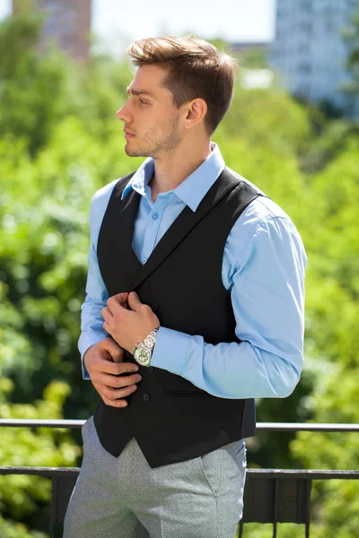 Close Portrait Young Business Man Summer Street Outdoors — Stock Photo, Image