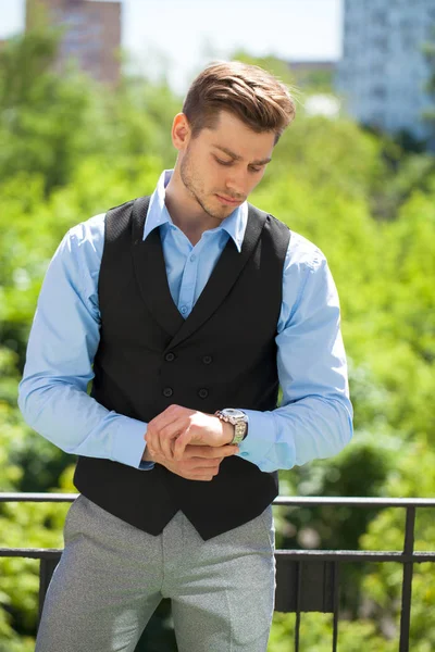 Close Portrait Young Business Man Summer Street Outdoors — Stock Photo, Image