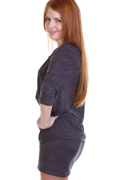 Retrato Hermosa Mujer Pelo Rojo Joven Vestido Aislado Sobre Fondo — Foto de Stock