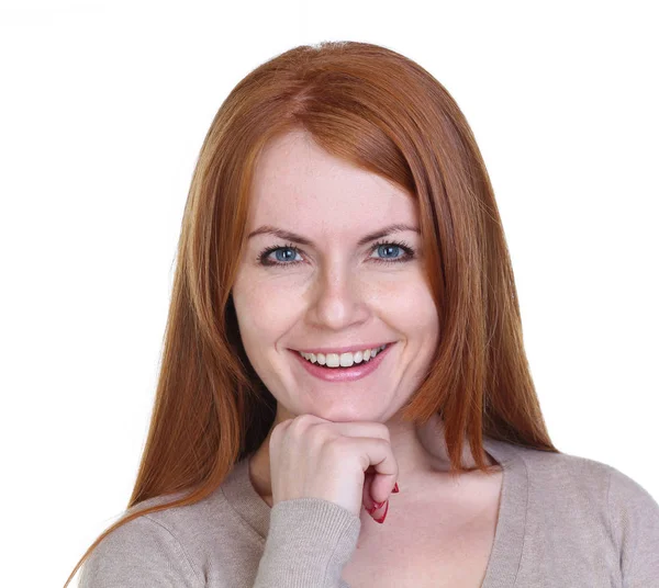 Retrato Bela Jovem Ruiva Mulher Cabelo Vestido Isolado Fundo Branco — Fotografia de Stock