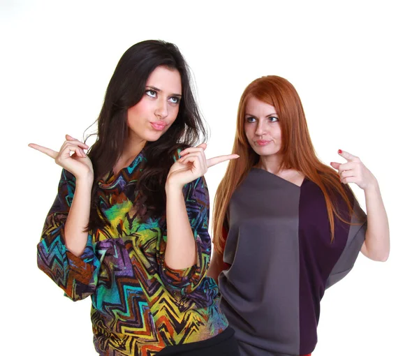 Portrait Two Girlfriends Brunette Red Haired Model Isolated White Background — Stock Photo, Image