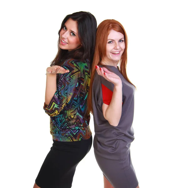 Portrait Two Girlfriends Brunette Red Haired Model Isolated White Background — Stock Photo, Image