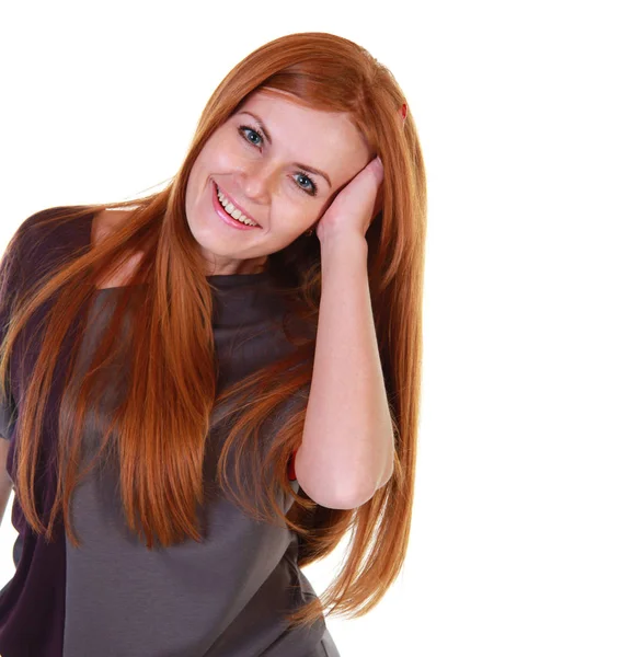 Portrait Beautiful Young Red Hair Woman Isolated White Background — Stock Photo, Image