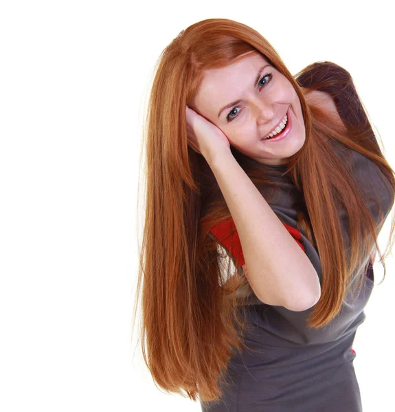 Πορτρέτο Του Όμορφη Νεαρή Κόκκινα Μαλλιά Γυναίκα Απομονώνονται Λευκό Φόντο — Φωτογραφία Αρχείου
