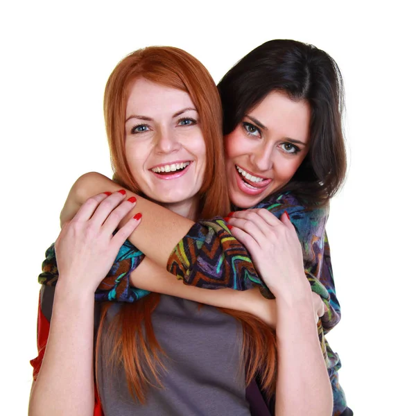 Portrait Two Girlfriends Brunette Red Haired Model Isolated White Background Stock Picture