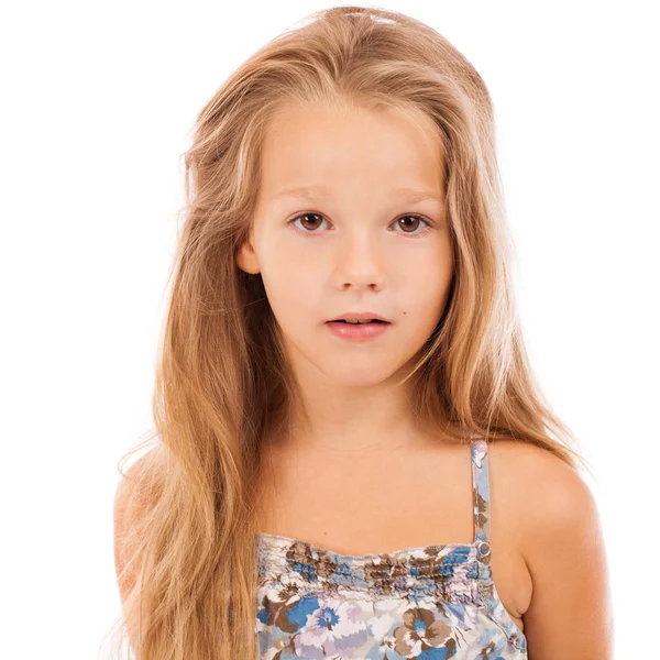 Beautiful Blonde Little Girl Isolated White Background — Stock Photo, Image