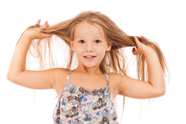 Schönes Blondes Kleines Mädchen Isoliert Auf Weißem Hintergrund — Stockfoto