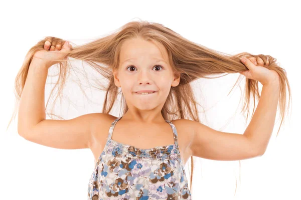 Beautiful Blonde Little Girl Isolated White Background — Stock Photo, Image