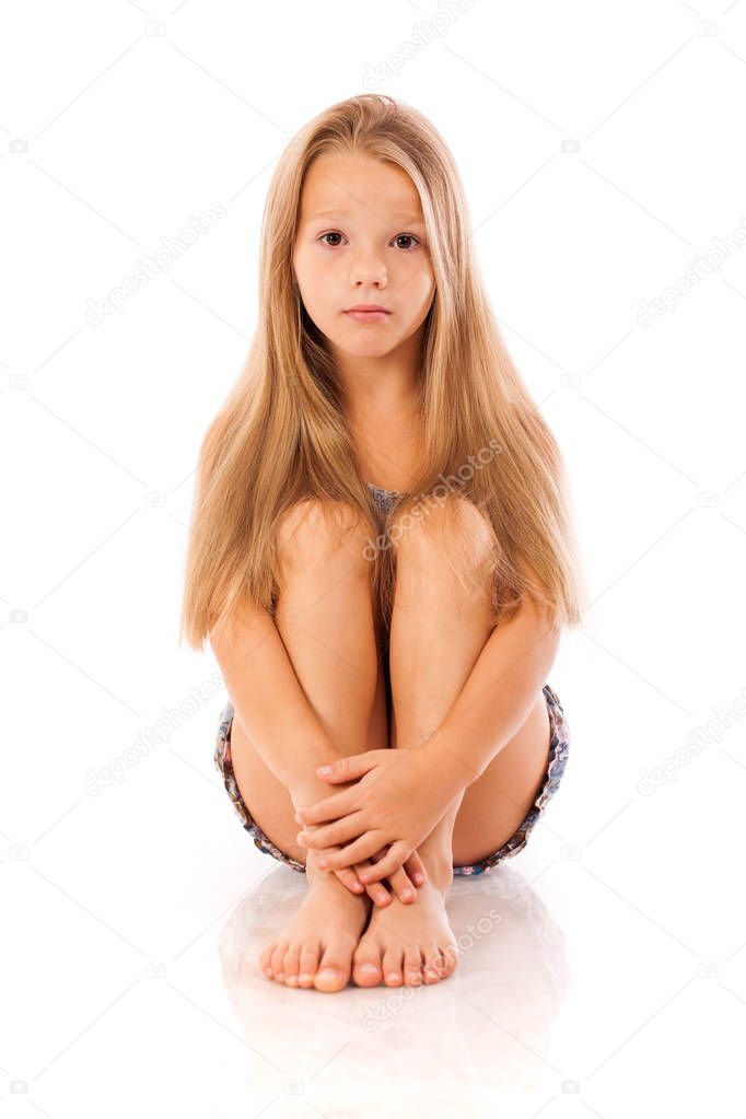 Beautiful blonde little girl, isolated on white background