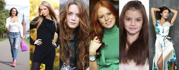 Collage Glada Unga Kvinnor — Stockfoto