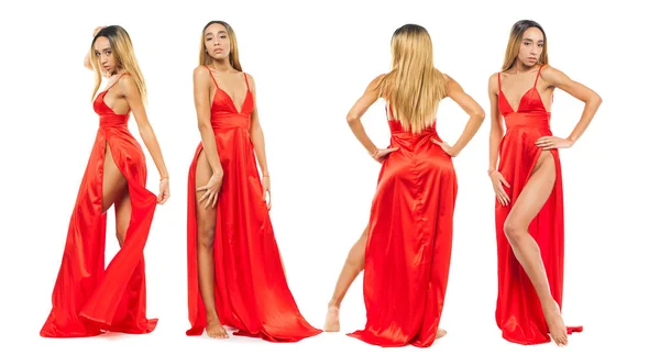 Colagem Modelos Sensuais Jovens Mulheres Africanas Vestido Vermelho Longo Isolado — Fotografia de Stock