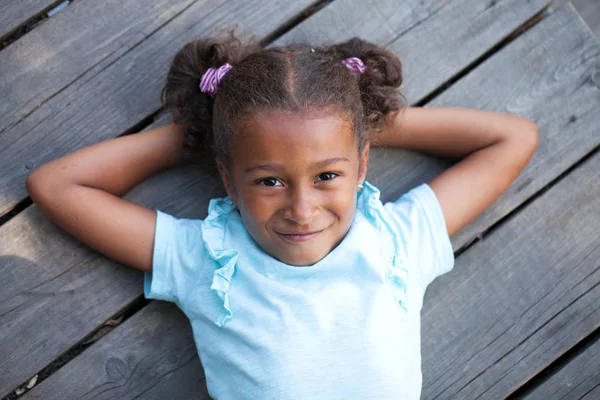 Close Portrait Pretty Mixed Race African American Little Girl — Stock Photo, Image