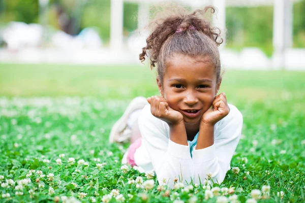 Close Portrait Pretty Mixed Race African American Little Girl Summer — Stock Photo, Image