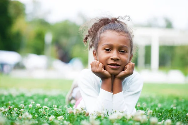 Close Portrait Pretty Mixed Race African American Little Girl Summer — Stock Photo, Image