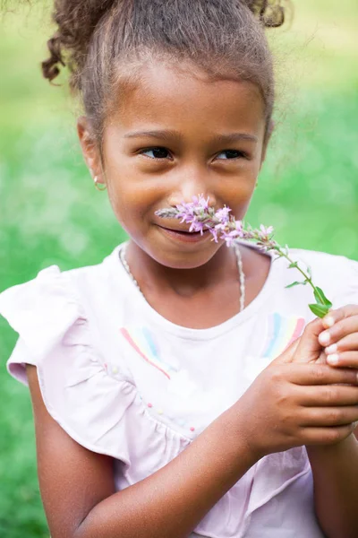 Nahaufnahme Porträt Einer Ziemlich Gemischten Rasse Afrikanisch Amerikanisches Kleines Mädchen — Stockfoto