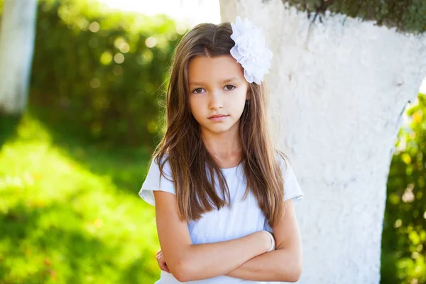 Portrait Beautiful Young Brunette Little Girl Summer Outdoors — Stock Photo, Image