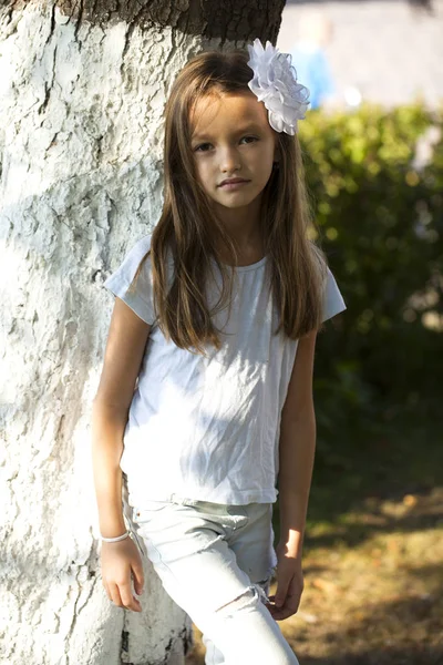 Porträt Einer Schönen Jungen Brünetten Mädchen Sommer Freien — Stockfoto