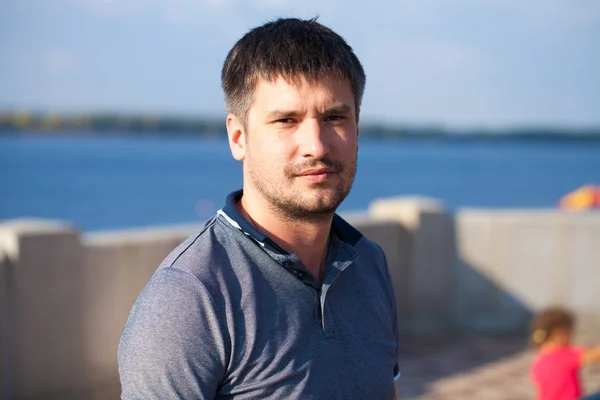 Close Portrait Young Man Background Summer Street — Stock Photo, Image