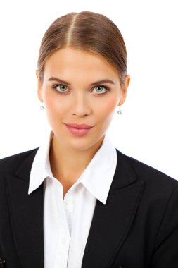 İş portre. İş takım elbiseli genç sarışın bir kadın portresi kapatın