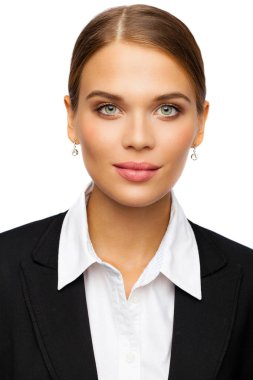 İş portre. İş takım elbiseli genç sarışın bir kadın portresi kapatın