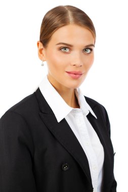 İş portre. İş takım elbiseli genç sarışın bir kadın portresi kapatın