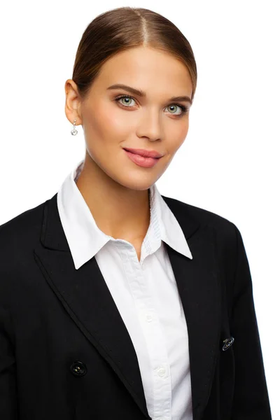 ビジネスの肖像画 ビジネス スーツの若いブロンドの女性の肖像画を間近します — ストック写真