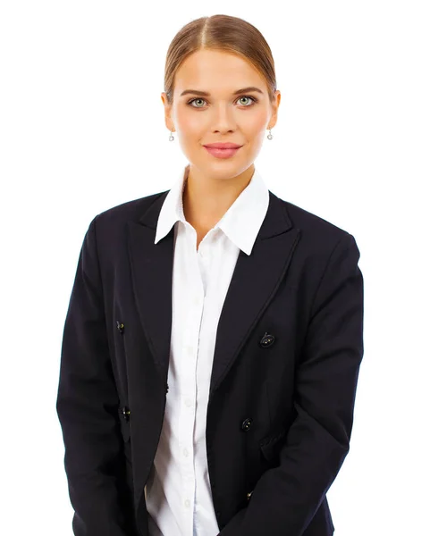 Retrato Negócios Close Retrato Uma Jovem Mulher Loira Terno Negócios — Fotografia de Stock