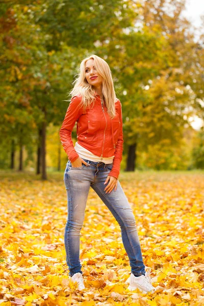 Portrait Happy Smiling Beautiful Young Woman Autumn Park Outdoors Stock Photo